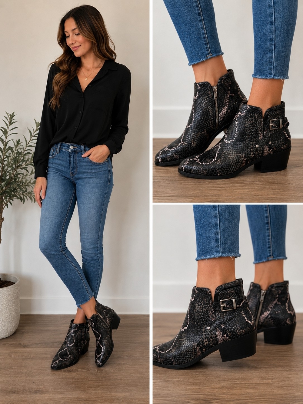 Vince Camuto Black Snakeskin Embossed Ankle Boots